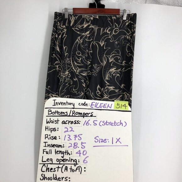 Relevate Designs Black & tan Baroque Abstract Pattern Leggings Stretchy size 1x - Picture 12 of 13